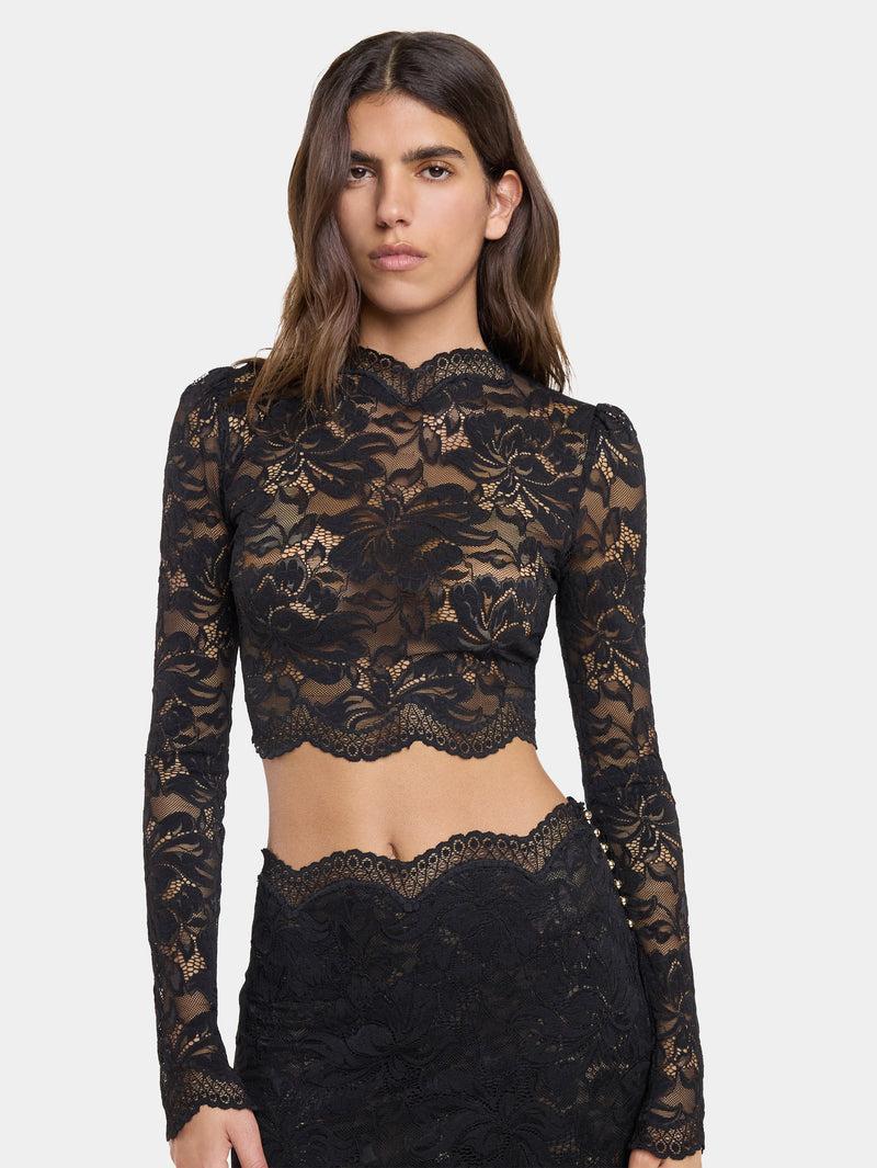 BLACK CROP TOP IN LACE Product Image