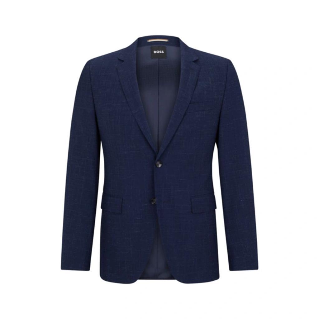 HUGO BOSS Extra-slim-fit Suit In Patterned Wool And Linen In Blue Product Image