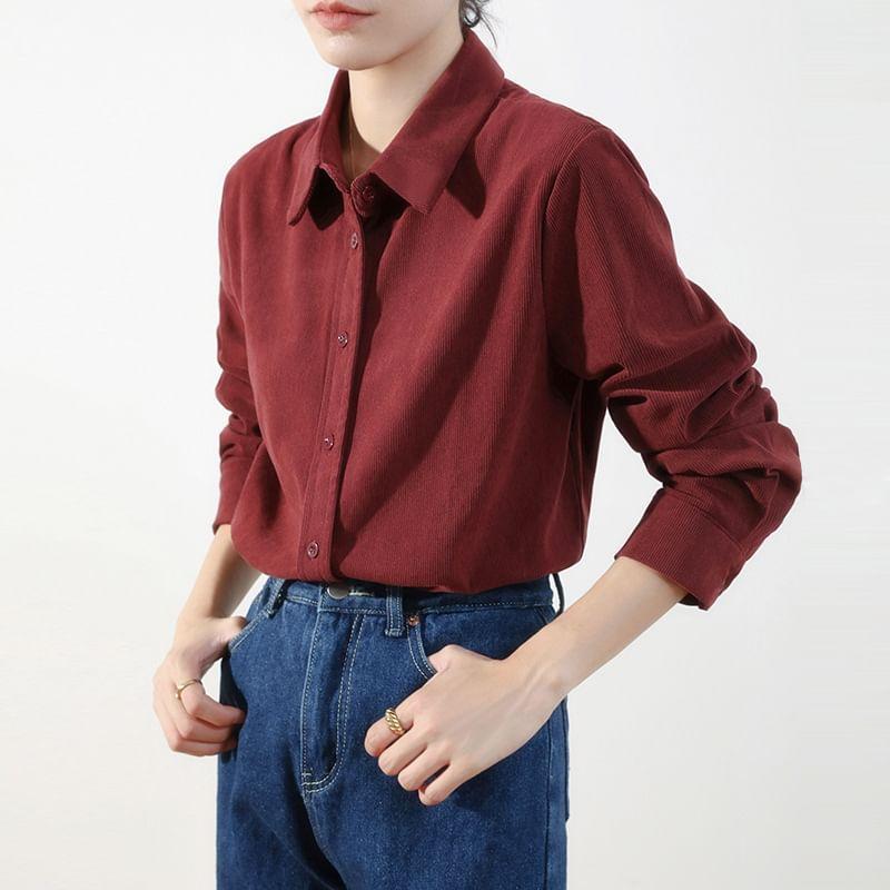 Long-Sleeve Corduroy Plain Shirt Product Image