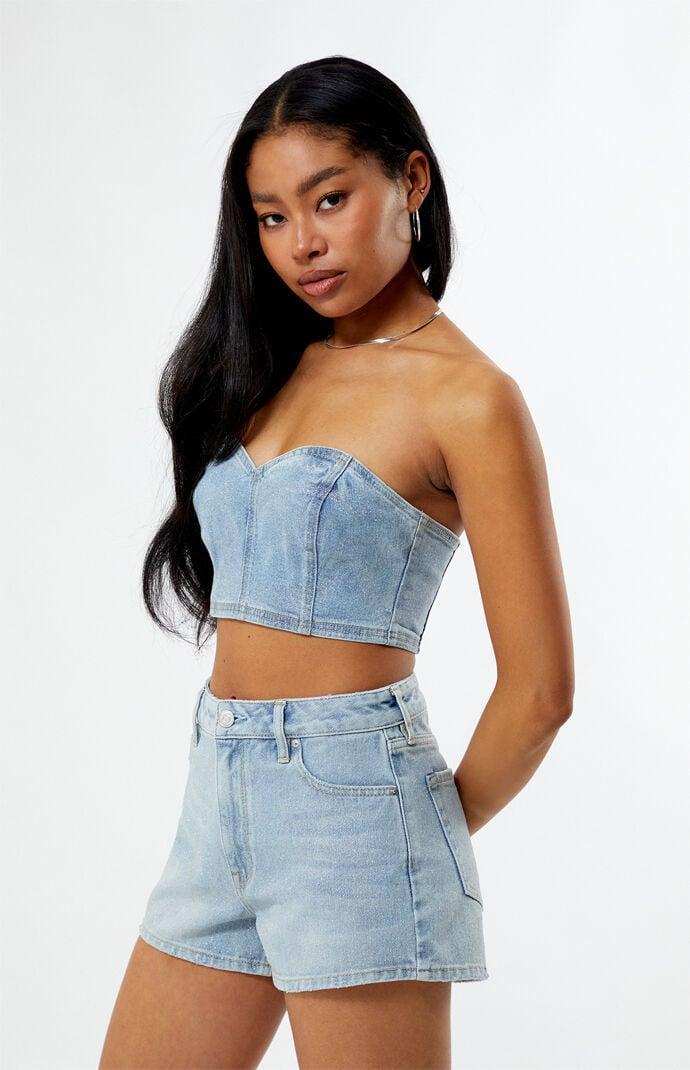 Women's Glitter Frost Denim Tube Top Product Image