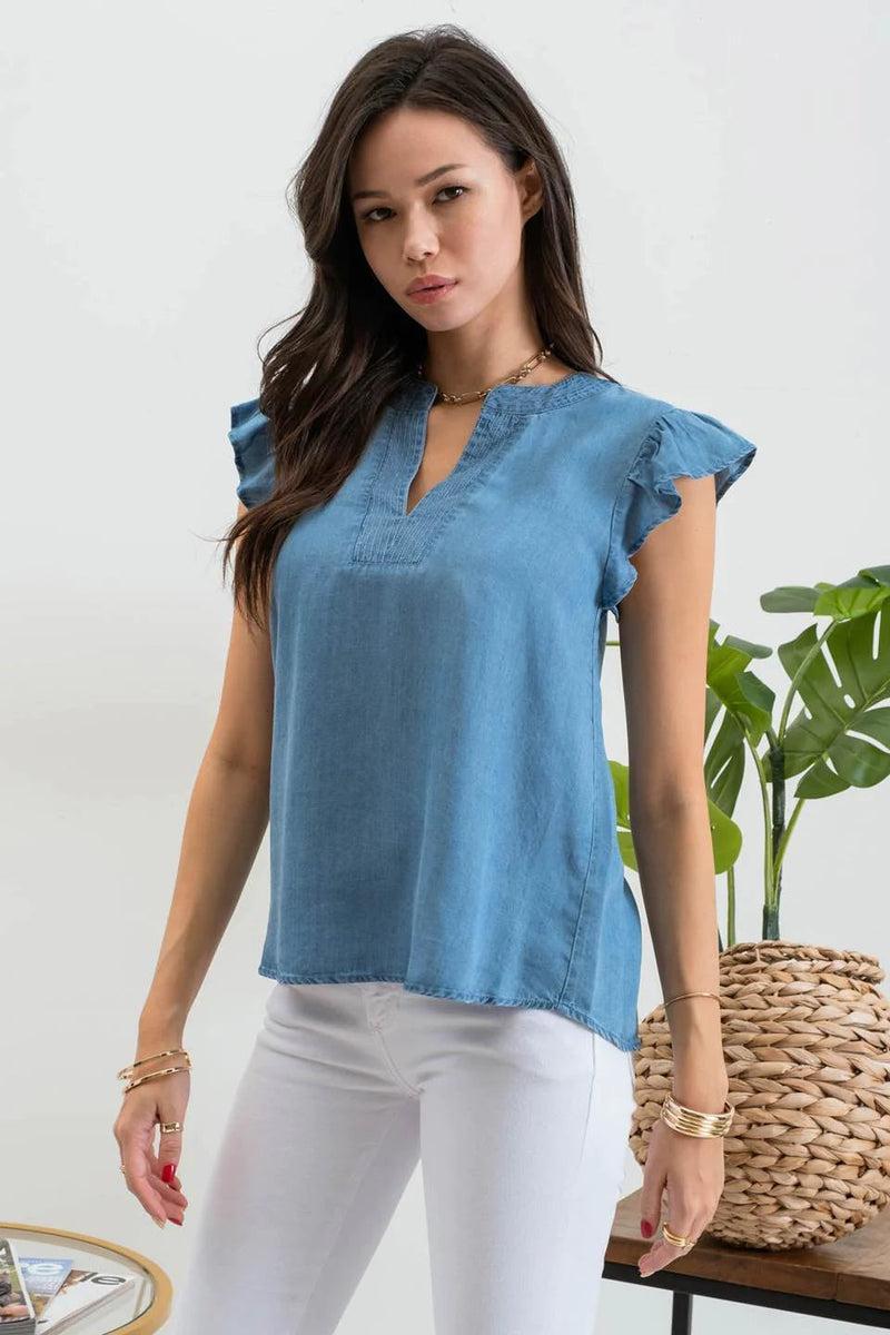 Ruffle Sleeve Chambray Top product image