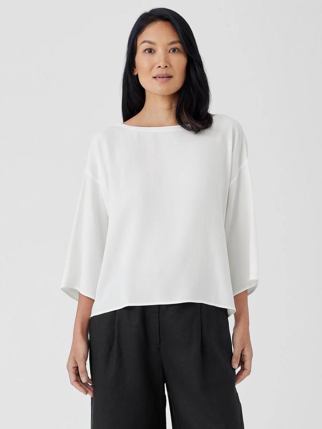 EILEEN FISHER Silk Georgette Crepe Bateau Neck Box-Topfemale Product Image