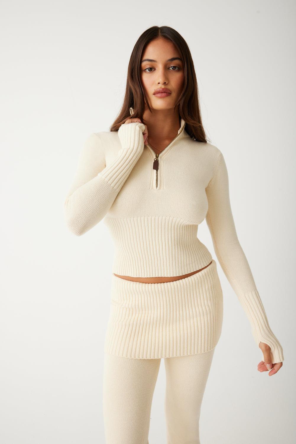 Maverick Cloud Knit Half Zip Sweater - French Vanilla Product Image