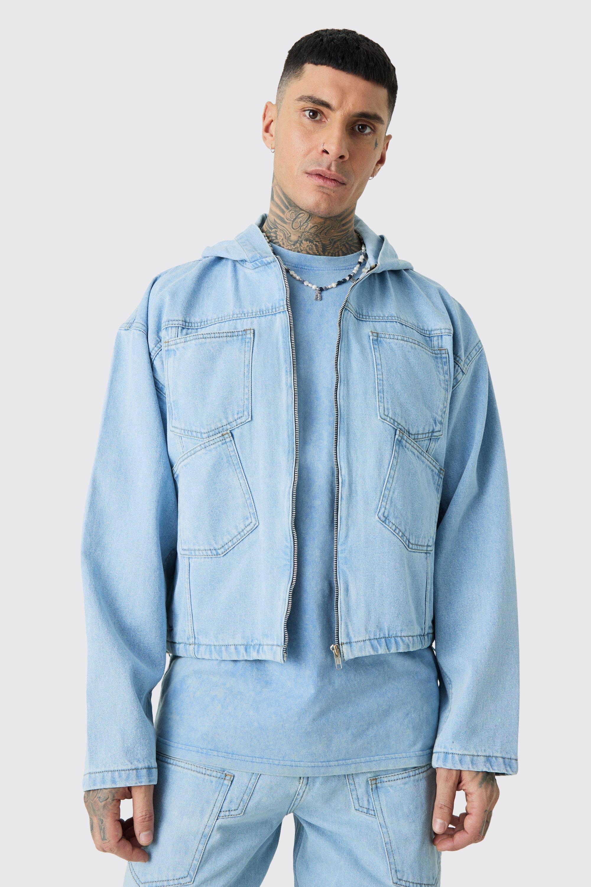 Tall Denim Acid Wash Hoodie | boohooMAN USA Product Image