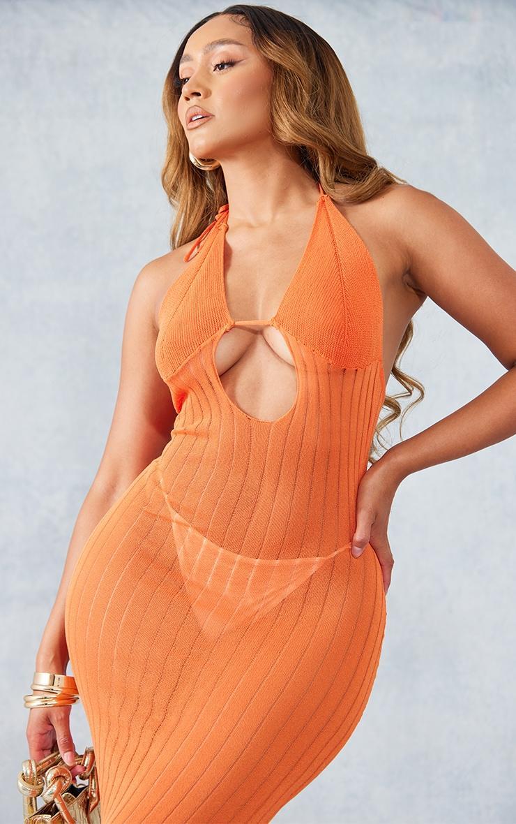 Shape Orange Knit Halterneck Maxi Dress Product Image