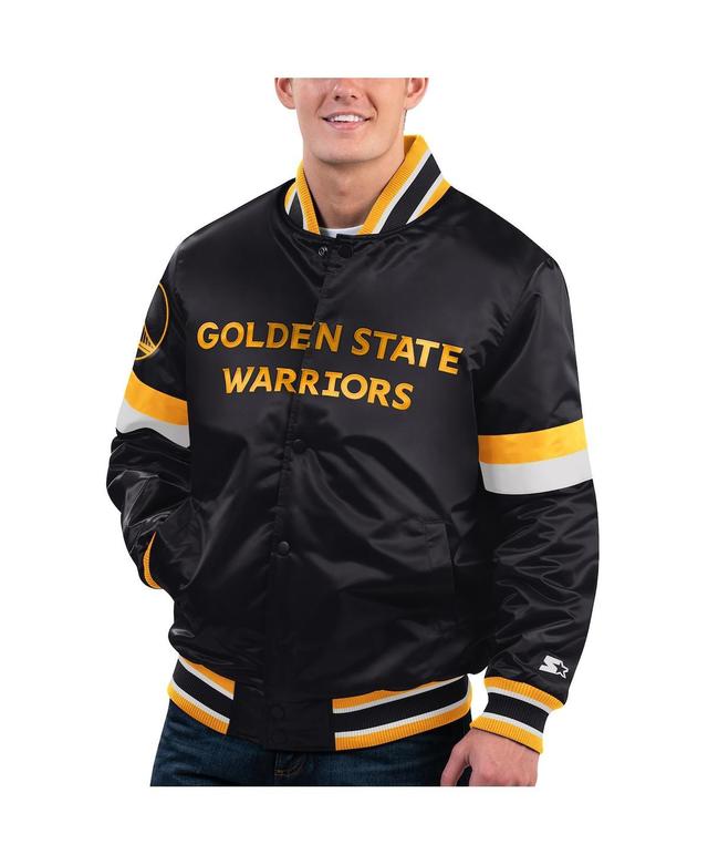 Mens Starter Black Golden State Warriors Home Game Satin Full-Snap Varsity Jacket Product Image