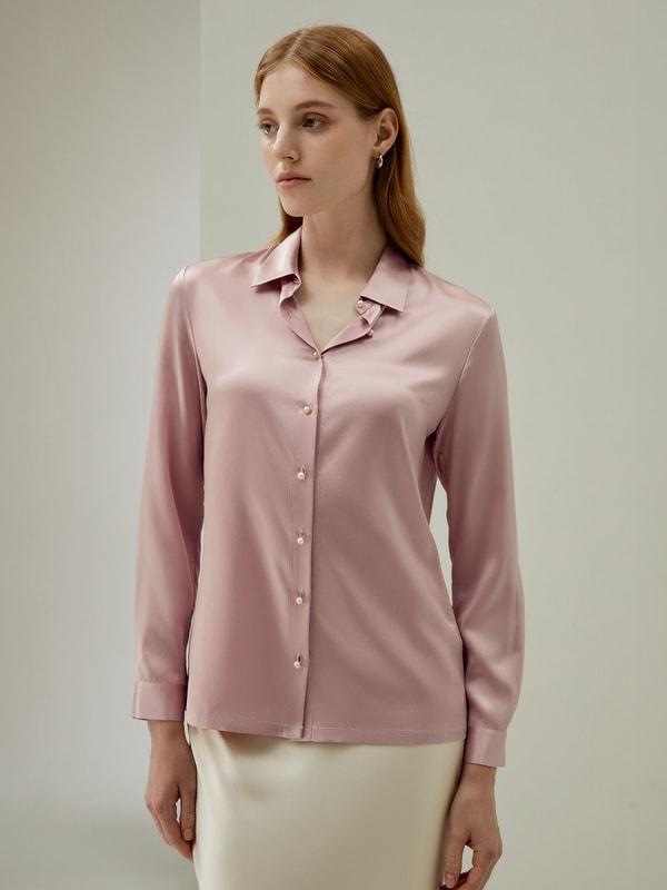 Classic Pearl Button Silk Shirt Product Image