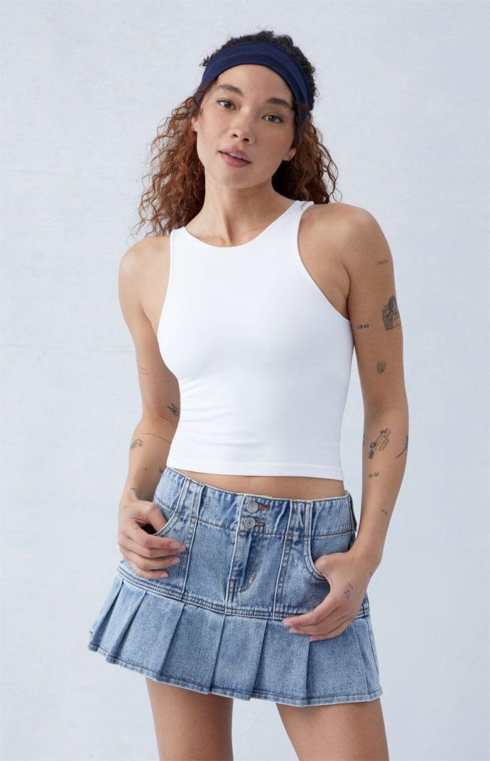 Women's Eco Pleated Low Rise Denim Mini Skirt - Product Image