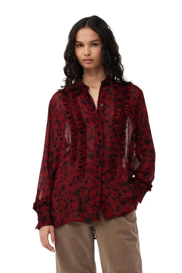 Red Printed Light Georgette Ruffle Shirt Product Image