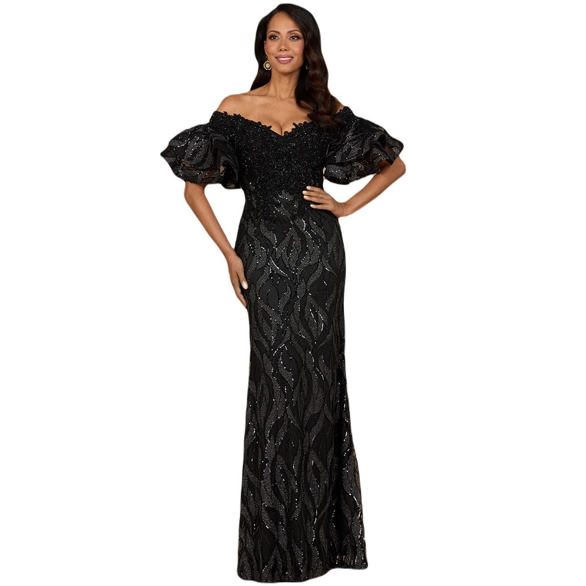 Lara Womens Off shoulder mermaid beaded gown with tiered sleeves Product Image