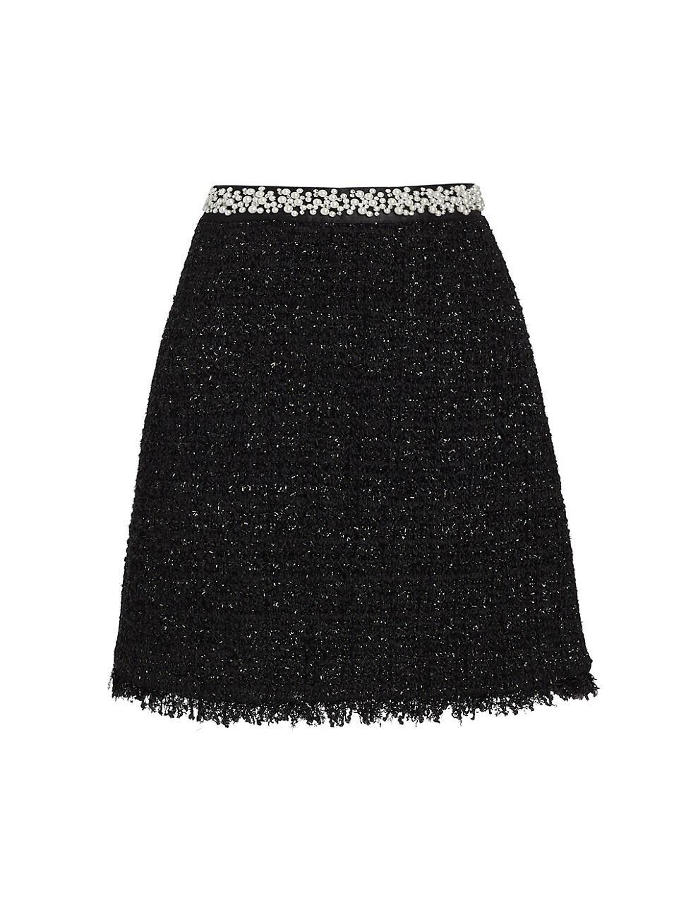 Womens Mainline Imitation Pearl-Embellished Tweed Miniskirt Product Image