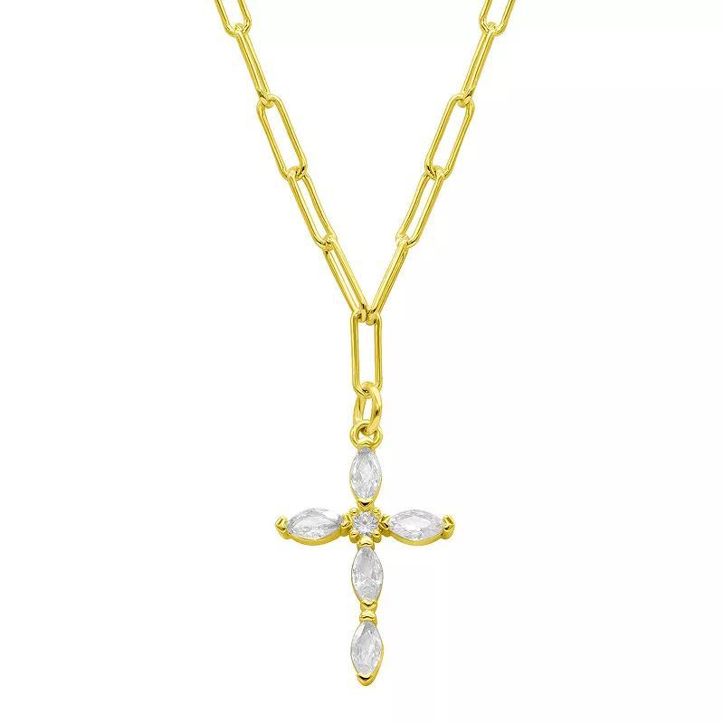 Adornia 14k Gold Plated Paperclip Cubic Zirconia Cross Necklace, Womens White Product Image