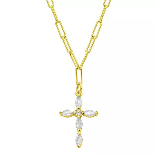 Adornia 14k Gold Plated Paperclip Cubic Zirconia Cross Necklace, Womens White Product Image