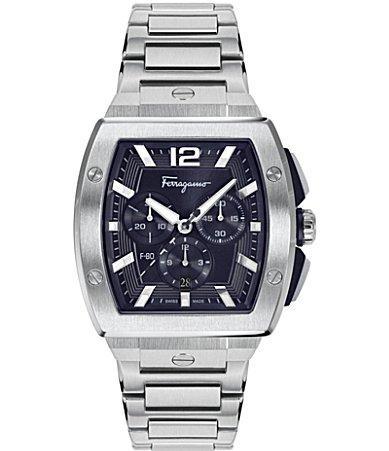 Salvatore Ferragamo Mens Swiss Chronograph F-80 Tonneau Stainless Steel Bracelet Watch 42mm Product Image