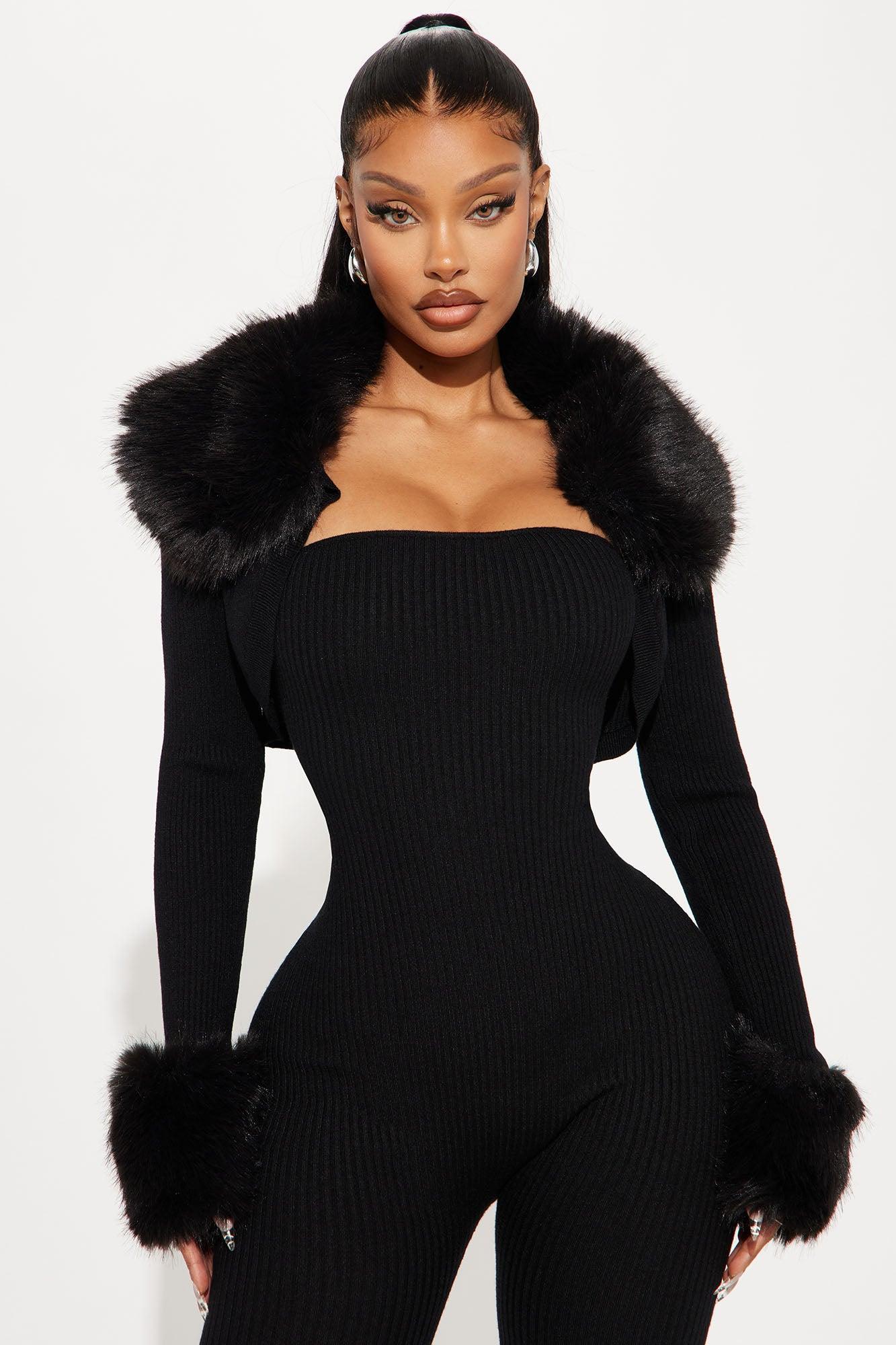 All Yours Sweater 2 Piece Jumpsuit Set - Black Product Image