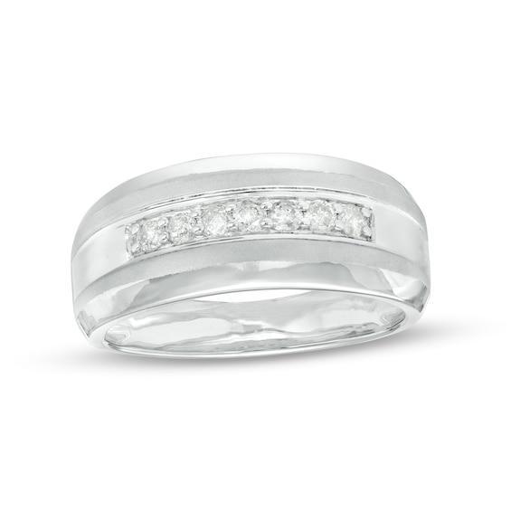 Men's 1/3 CT. T.w. Diamond Seven Stone Wedding Band in 10K White Gold Product Image