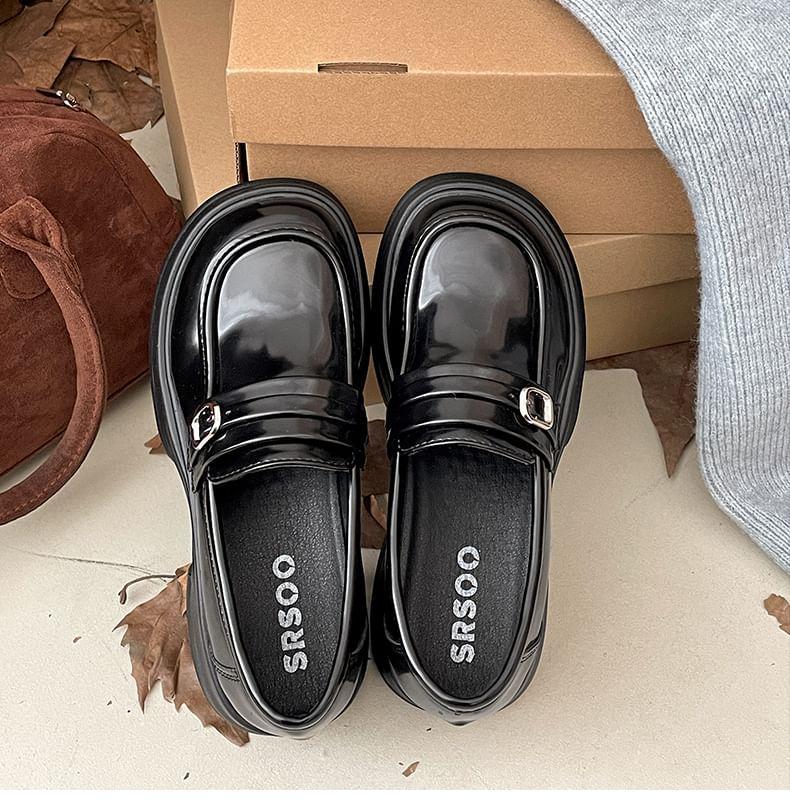 Platform Plain Buckled Loafers Product Image