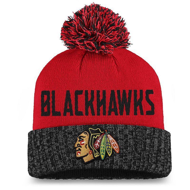 Womens Fanatics Branded /Black Chicago Blackhawks Iconic Cuffed Knit Hat with Pom Product Image