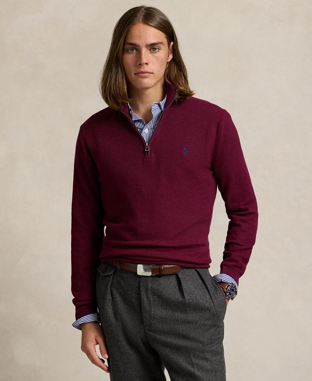 Polo Ralph Lauren Mens Mesh-Knit Cotton Quarter-Zip Sweater Product Image