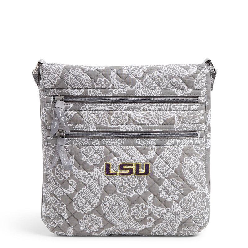 Vera Bradley Collegiate Triple Zip Hipster Crossbody Bag Women in Gray/White Bandana with Louisiana State University Logo Product Image