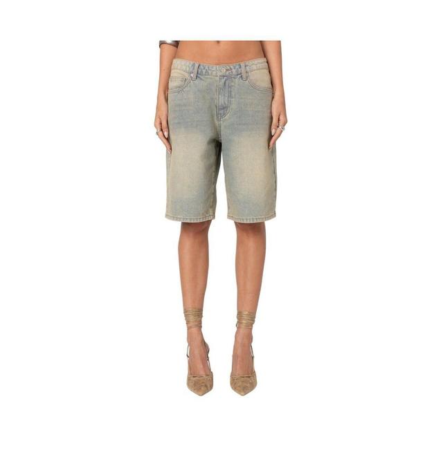 Edikted Womens Shira washed denim bermuda shorts Product Image