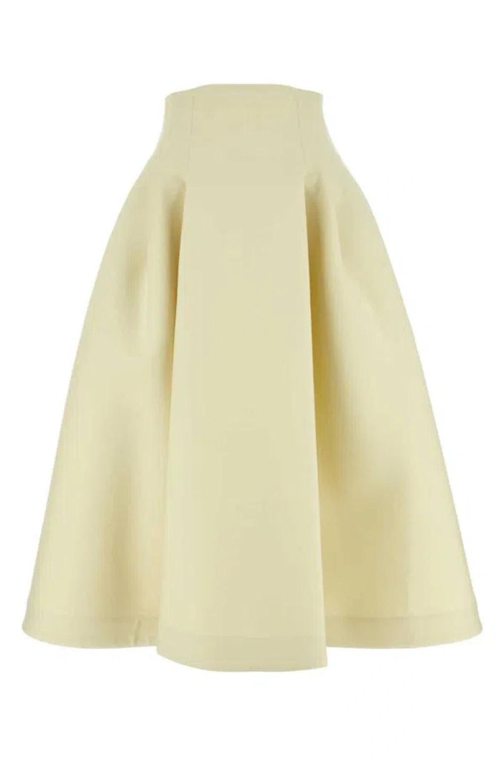 Pleated Wool Midi Skirt In White Product Image