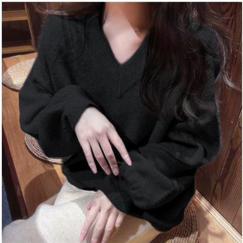 V-Neck Plain Sweater Product Image