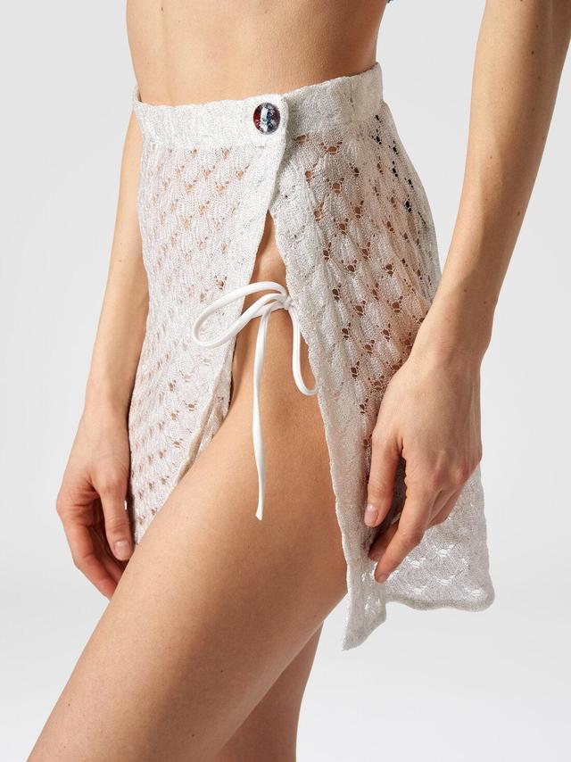 Lace-effect wrap-around miniskirt with glossy finish White | Missoni Product Image