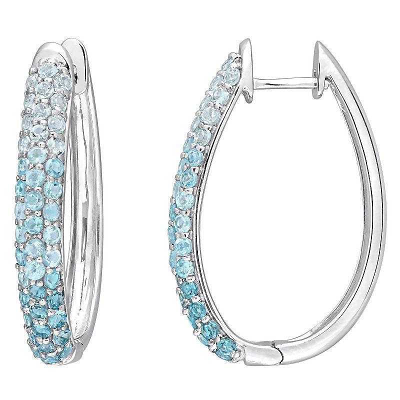 Stella Grace 14k White Gold Sky, Swiss & London Blue Topaz Oval Hoop Earrings, Womens, 14kwhgold Product Image