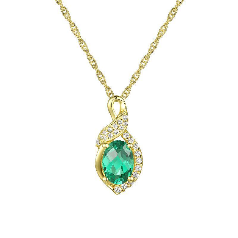 14k Gold Over Silver Lab-Created Emerald & White Sapphire Pendant Necklace, Womens Green Product Image