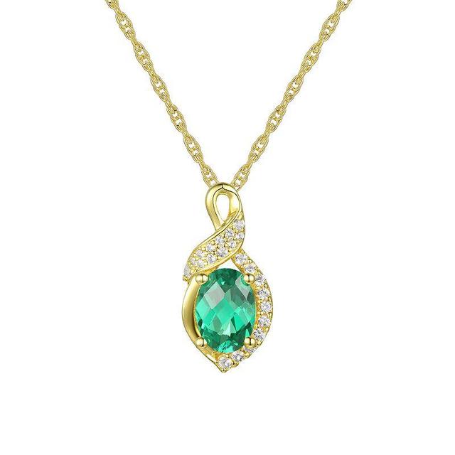 14k Gold Over Silver Lab-Created Emerald & White Sapphire Pendant Necklace, Womens Gold Tone Product Image