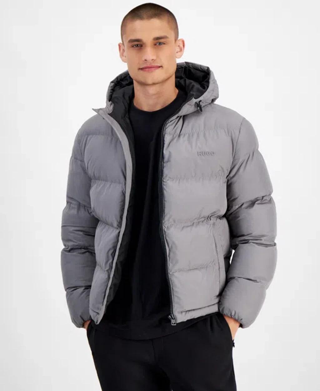 HUGO BOSS Hugo By  Men's Beazly2436 Slim-fit Quilted Full-zip Hooded Puffer Jacket In Charcoal Product Image