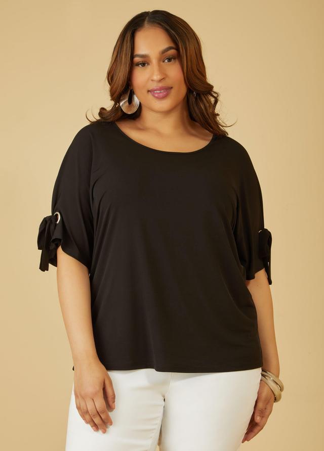 Plus Size Grommet Detailed Stretch Knit Top Ashley Stewart Product Image