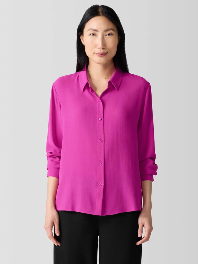 EILEEN FISHER Silk Georgette Crepe Classic Collar Shirtfemale Product Image