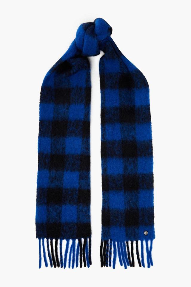 Fringed Checked Alpaca-blend Scarf In Bright Blue Product Image