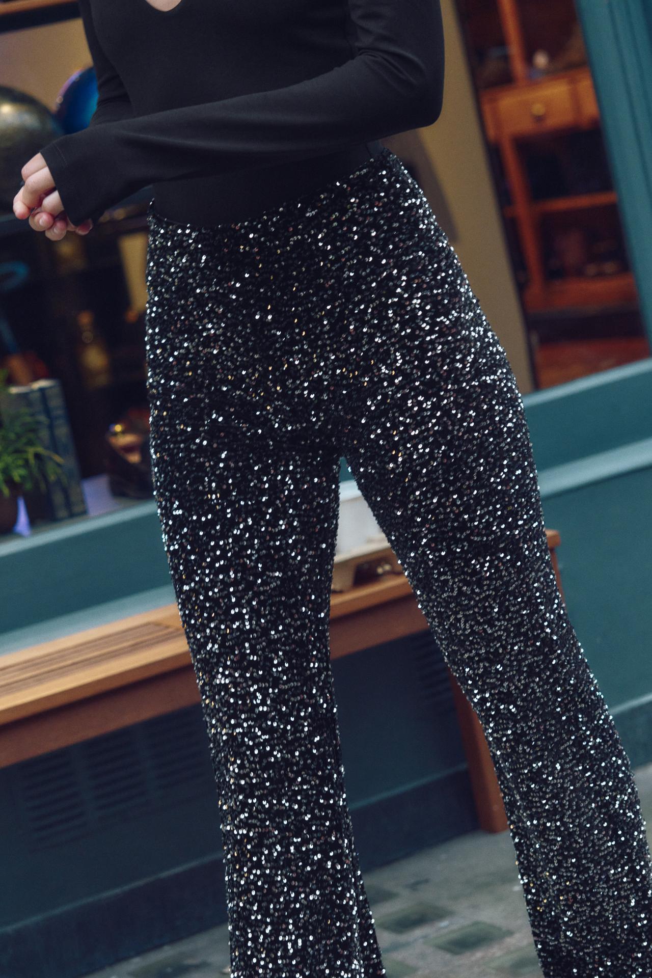 SEQUIN VELVET FLARED LEGGINGS Product Image