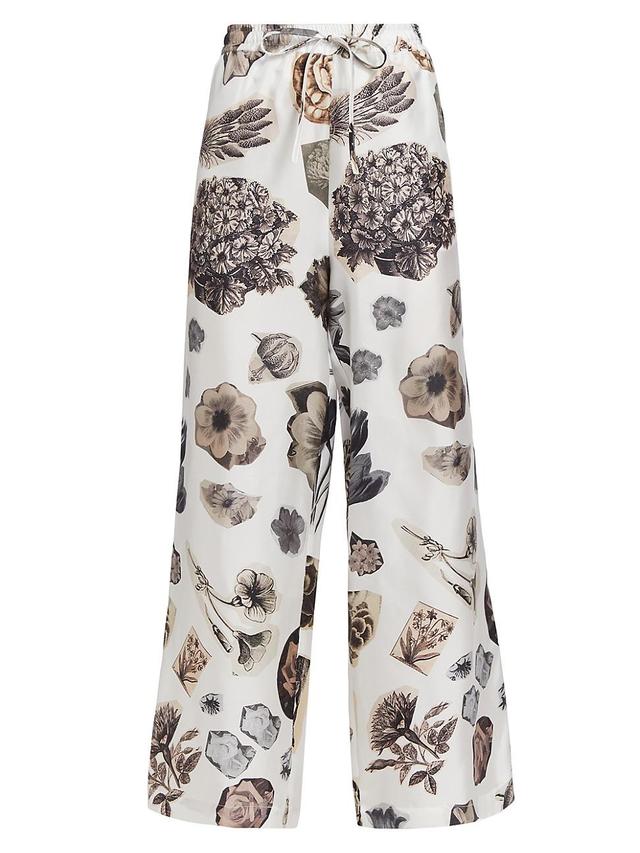 Womens Floral Silk Loose-Fit Pants Product Image