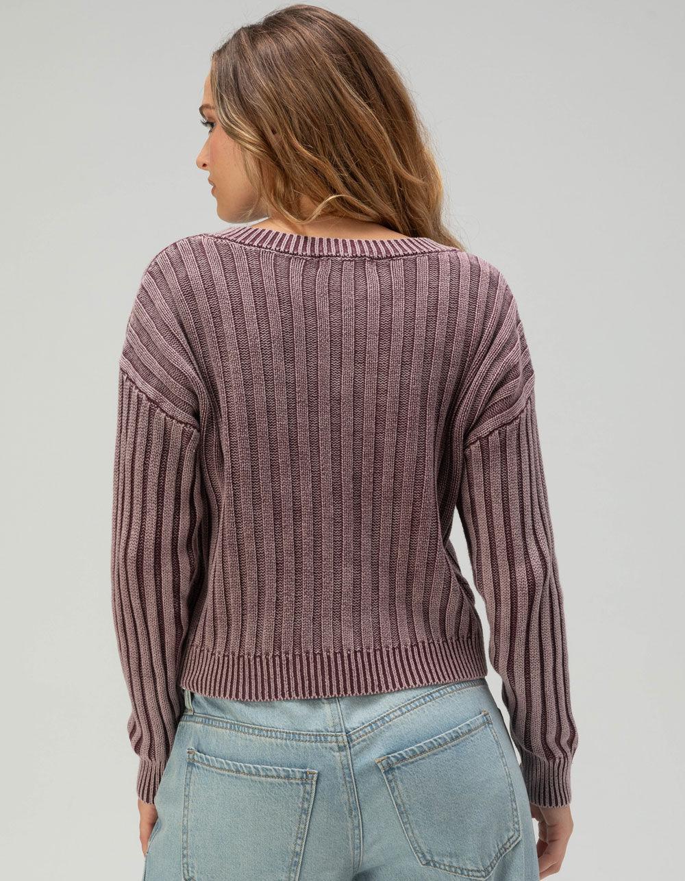 RSQ Womens Washed Cable Knit V-Neck Sweater Product Image