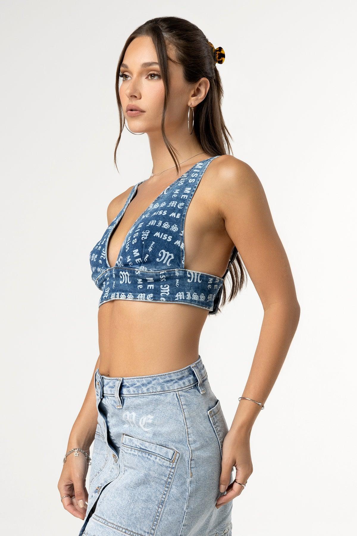 Miss Me a Little Denim Bralette Top Product Image