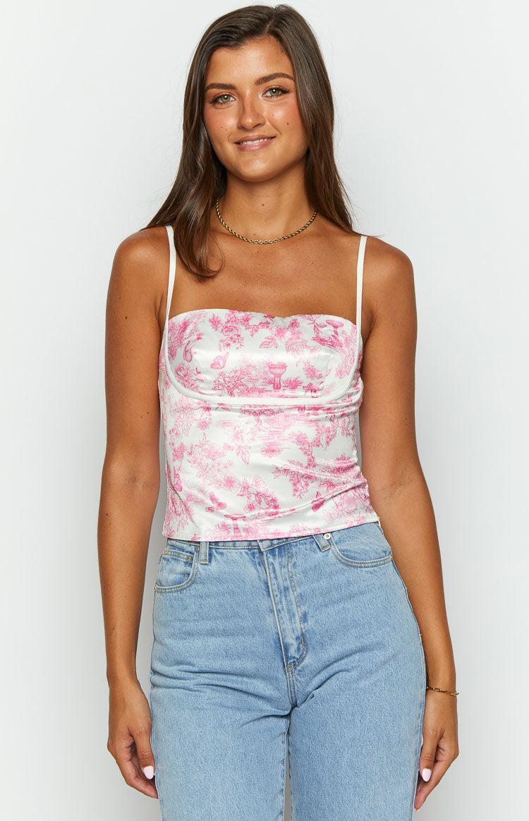 Tamra Pink Printed Low Back Top Product Image