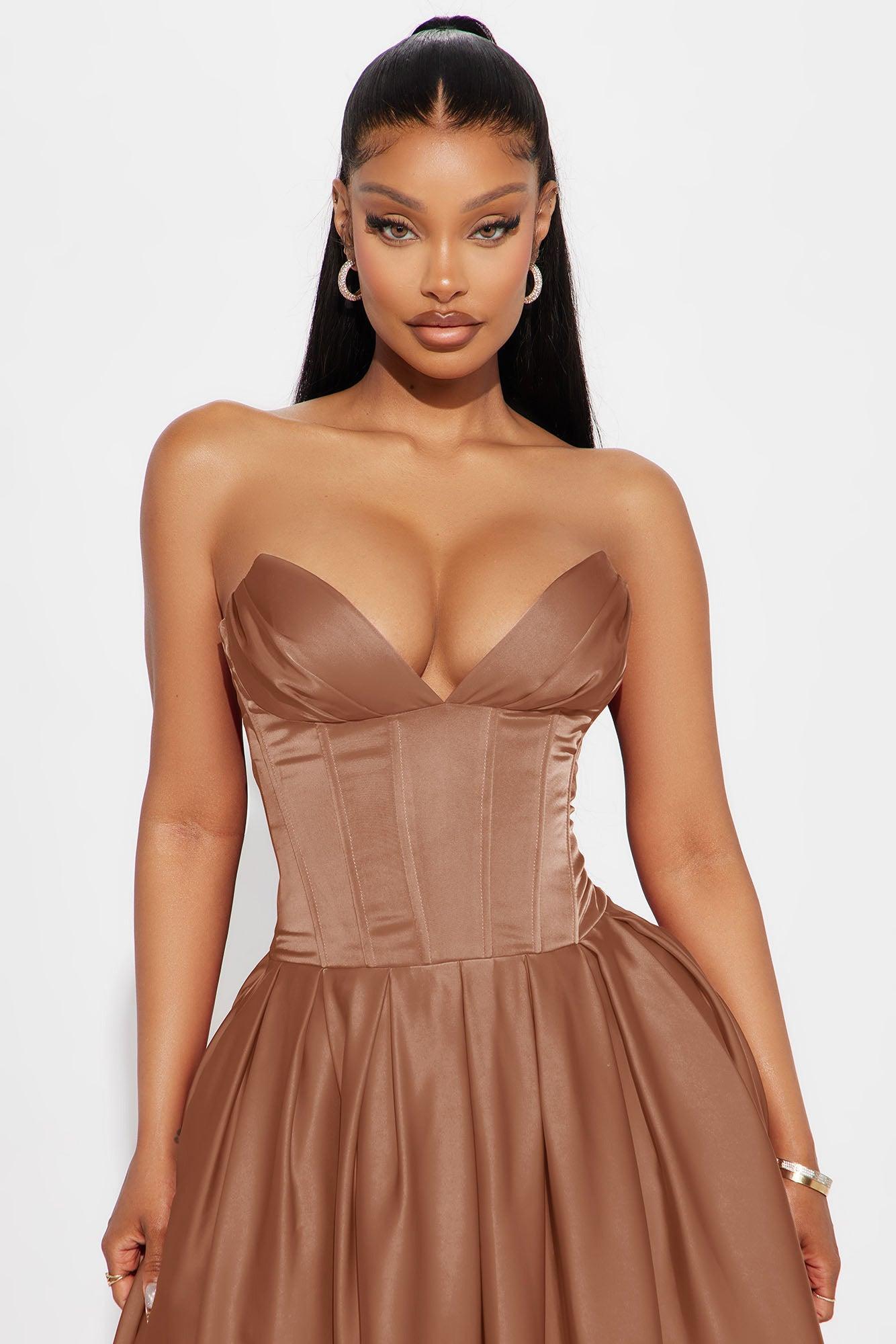 Bridgette Satin Maxi Dress - Mocha Product Image