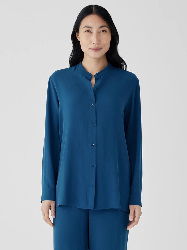 EILEEN FISHER Silk Georgette Crepe Band Collar Shirtfemale Product Image