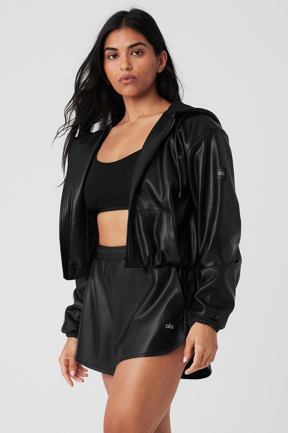 Faux Leather Power Hour Full Zip Cropped Jacket - Black Female Product Image