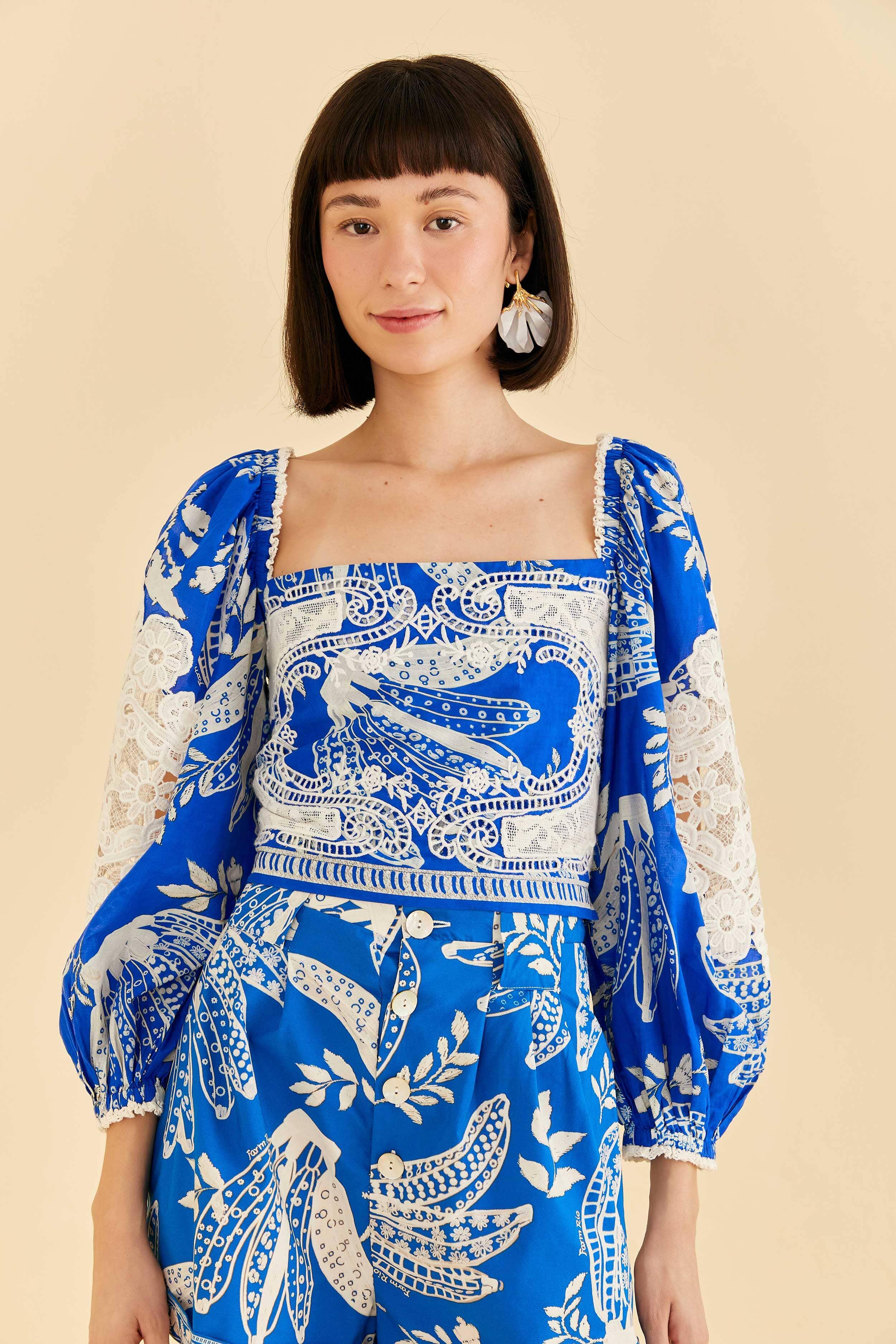 Blue Lace Banana Blouse Product Image