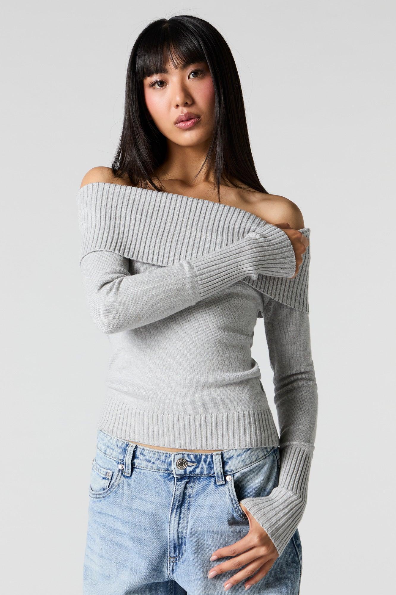 Ribbed Knit Off Shoulder Sweater Female Product Image