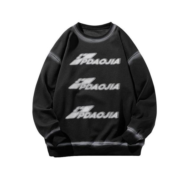 Crew Neck Lettering Print Contrast Trim Sweatshirt Product Image