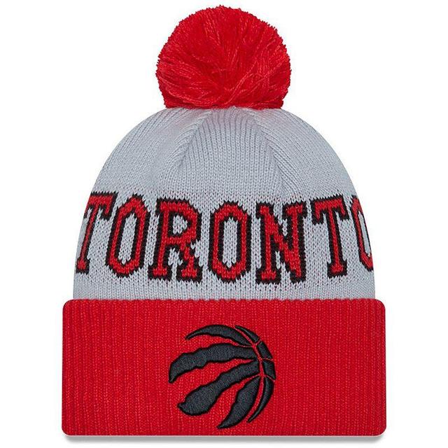 Mens New Era Red/Gray Toronto Raptors Tip-Off Two-Tone Cuffed Knit Hat with Pom Product Image