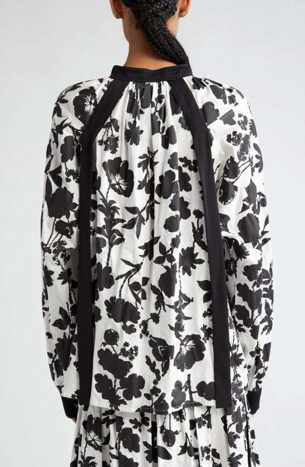 MAX MARA Gaetana Floral-print Long-sleeve Blouse In White Black Product Image