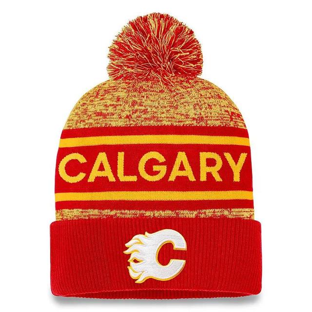 Mens Fanatics Branded Red/Yellow Calgary Flames Authentic Pro Cuffed Knit Hat with Pom Product Image