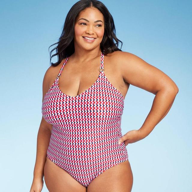 Womens Wide Ribbed Ring Medium Coverage One Piece Swimsuit - Kona Sol Multi Red Product Image